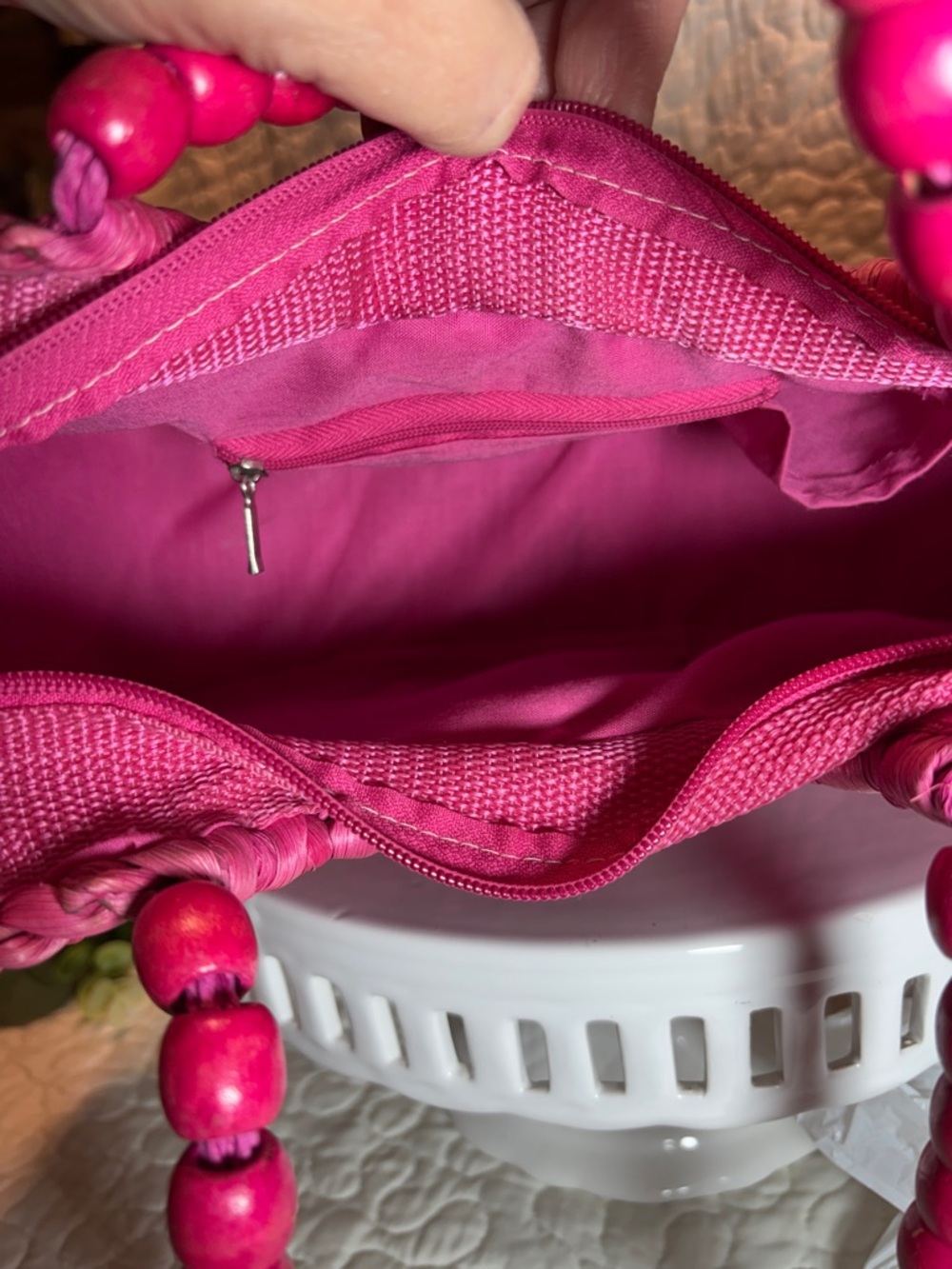 Sun and Sand Woven Pink Straw Satchel Bag - Picture 7 of 8